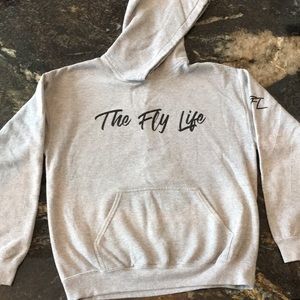 The Fly Life gray hooded sweatshirt